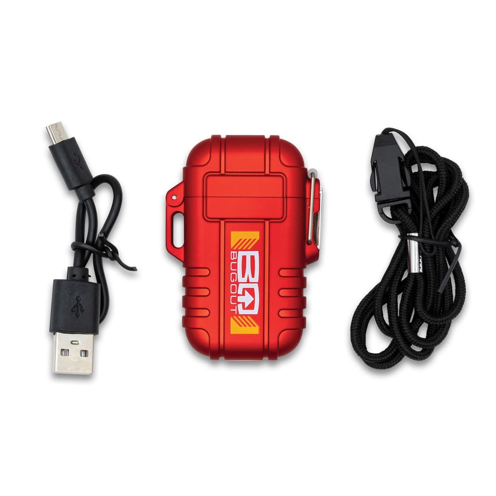 Full image of what is included with the Rechargeable Arc Lighter in red. image number 1